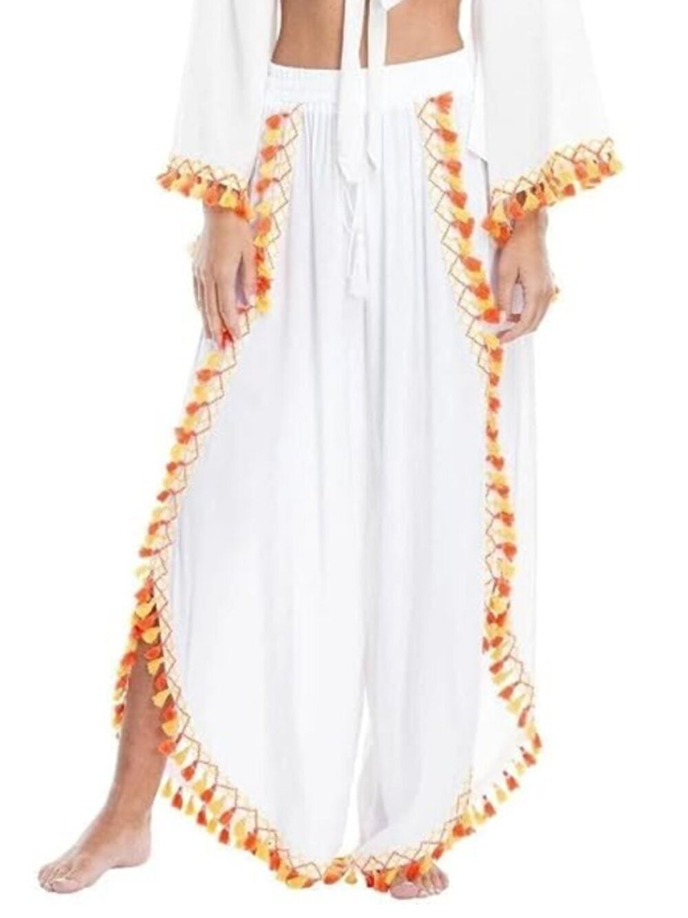NWT La Moda True Couture Tassel Trim Wide Leg Pants Size L/XL